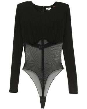 Elisabetta Franchi Mesh-Panelled Gathered-Detail Bodysuit - Black