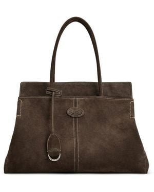 Tod's Suede Logo-Patch Tote Bag - Brown