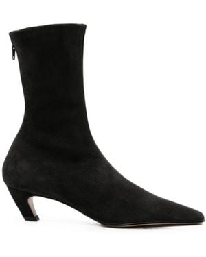 KHAITE Arizona Pointed-Toe Suede Ankle Boots - Black