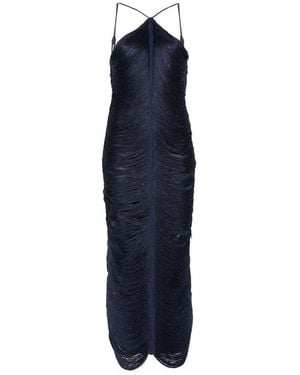 Bless Jade Fringed Halterneck Midi Dress - Blue