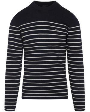 Prada Striped Embroidered-Logo Jumper - Blue