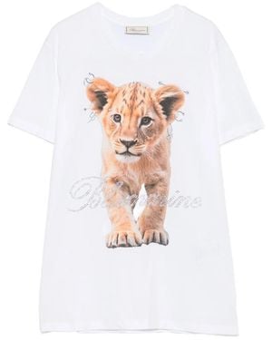 Blumarine Lion-Print Crystal-Embellished T-Shirt - White