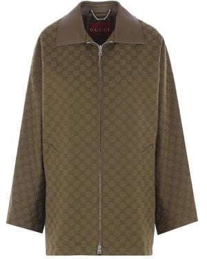 Gucci Gg Monogram Leather-Trimmed Oversized Jacket - Green