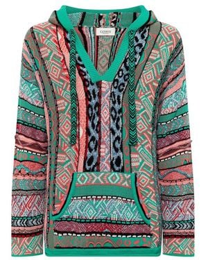 Laneus Patterned V-Neck Hoodie - Green