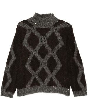 Panicale Cashmere Argyle-Knit Sequin-Embellished Jumper - Black