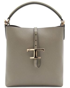 Tod's T-Buckle Leather Shoulder Bag - Grey