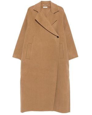 Soft Goat Double-Breasted Patch-Pocket Coat - Brown