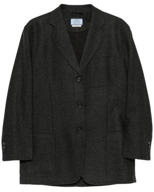 Prada Logo-Stitch Single-Breasted Blazer - Black