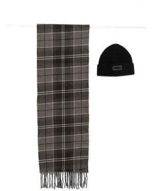 Barbour Sweeper Tartan-Pattern Scarf And Beanie Hat Set - Black