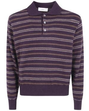 DUNST Striped Polo-Collar Jumper - Purple