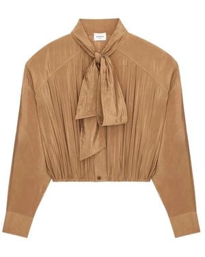 Saint Laurent Lavallière Tie-Neck Buttoned Blouse - Brown