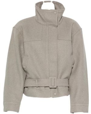 LA PISCINE Belted High-Neck Bomber Jacket - Grey