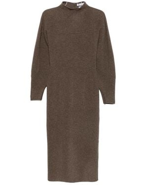 Max Mara High-Neck Balloon-Sleeve Midi Dress - Brown