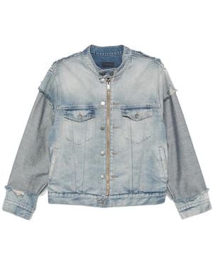 Haikure Distressed Paneled Denim Jacket - Blue