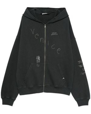 Palm Angels Graphic-Print Zip-Up Hoodie - Black