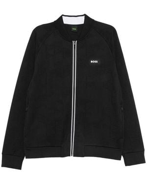 BOSS Triangle-Jacquard Zip-Up Sweatshirt With Rubberized Logo - Black