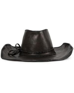 Ann Demeulemeester Grained-Leather Braided-Trim Hat - Black