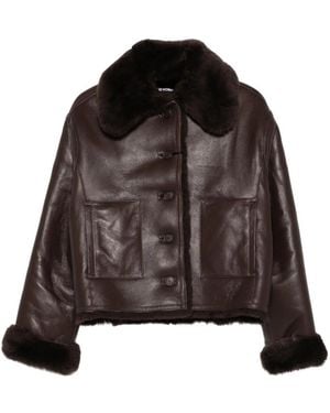 David Koma Fur-Trimmed Leather Jacket - Brown