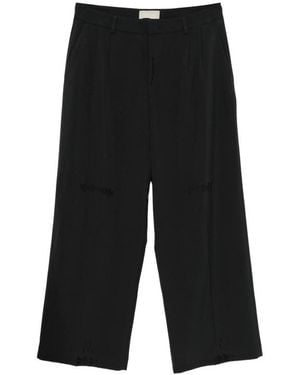 THESTROY Pleated Wide-Leg Trousers - Black