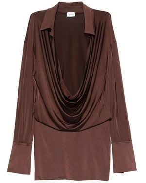 ANDAMANE Lilia Draped-Front Collared Mini Dress - Brown