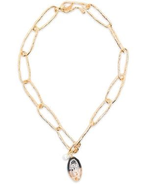 forte_forte Glass-Pendant Pearl-Detail Necklace - Metallic