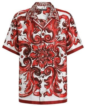 Dolce & Gabbana Dolce & Gabbana Silk Twill Hawaiian Shirt With Majolica Print - Red
