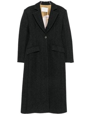 Tela Herringbone Single-Breasted Coat - Black