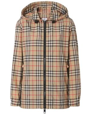 Burberry 'Birley' Check Hooded Rain Jacket in Blue | Lyst UK