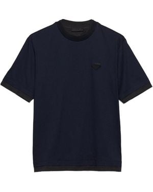 Prada Triangle-Logo Cotton T-Shirt - Blue