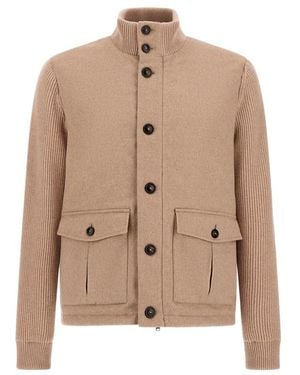 Herno Paneled Knitted Jacket - Natural