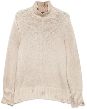 Avant Toi Distressed Roll-Neck Jumper - Natural