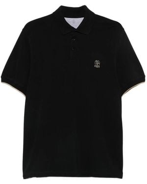 Brunello Cucinelli Logo-Embroidered Short-Sleeve Cotton Polo Shirt - Black