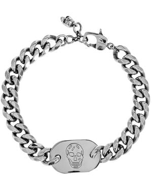 McQueen Skull-Plaque Curb-Chain Bracelet - Metallic