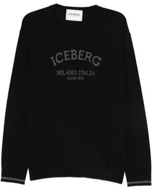 Iceberg Logo-Embroidered Wool Sweater - Black