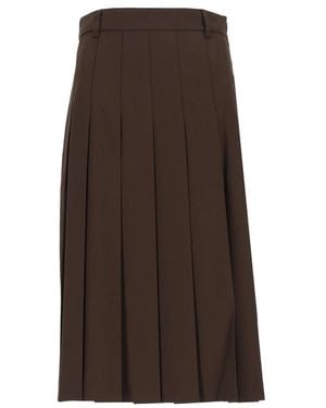 DUNST Pleated Midi Skirt - Brown