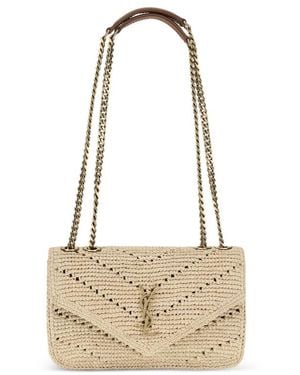 Saint Laurent Loulou Raffia Shoulder Bag - Natural