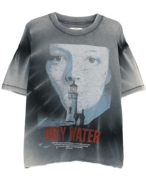 ERCOLE STUDIO Graphic-Print Raw-Edge T-Shirt - Grey