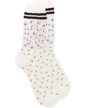 ANT45 Peng Short Floral-Print Striped Socks - White