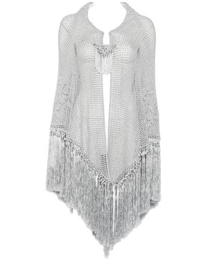 Chiara Is Scialle Rosa Fringed-Trim Crochet-Knit Poncho - Gray