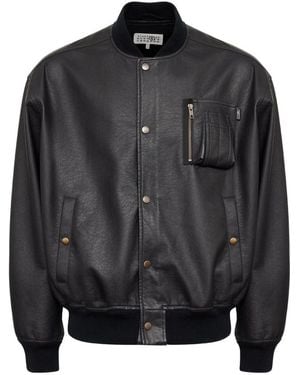 MM6 by Maison Margiela Leather-Effect Zip-Pocket Bomber Jacket - Black