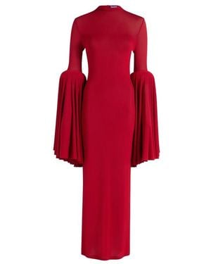 Jean Paul Gaultier Pleated-Sleeve Long Dress - Red