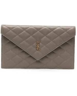 Saint Laurent Cassandre Quilted Leather Clutch Bag - Grey