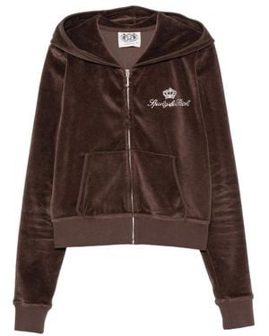 Sporty & Rich Hoodie Velour Zip-Up - Brown