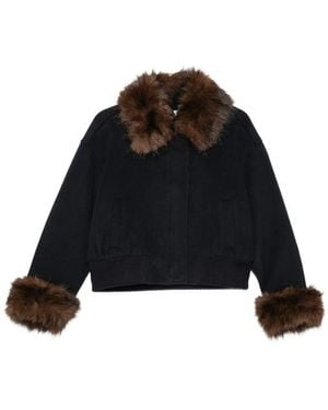 Self-Portrait Faux-Fur Trim Bomber Jacket - Black