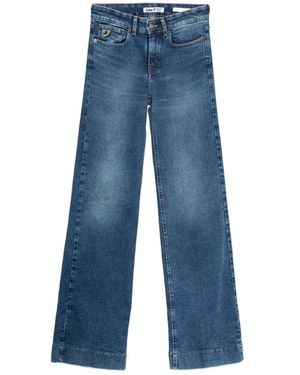 Lois Lorna Logo-Patch Wide-Leg Jeans - Blue