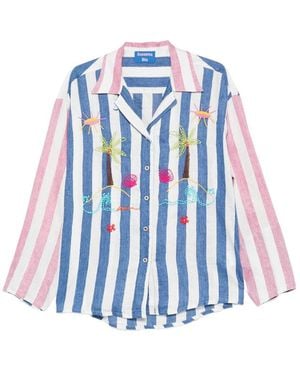 SUSANNA BLU Striped Embroidered Shirt - Blue
