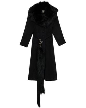 Blumarine Shearling-Collar Charm-Detail Coat - Black
