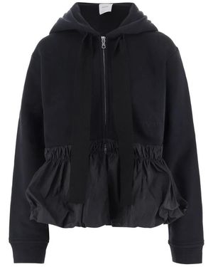 Patou Ruffled Zip-Up Hoodie - Black