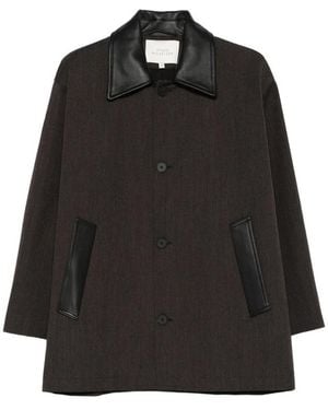 Studio Nicholson Leather-Collar Coat - Black