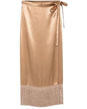 THE NINA STUDIO Fringe-Trim Wrap Skirt - Natural